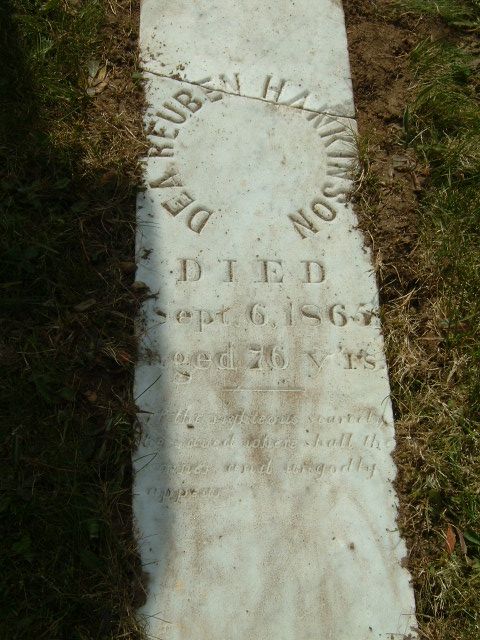 A picture of Deacon Reuben HANKINSON, Jr. first tombstone.